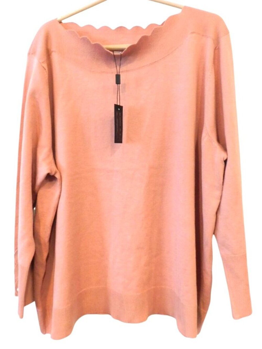 NWT Cable & Gauge Womens 2X Scalloped Neck Sweater Pearl Button Blush Pink